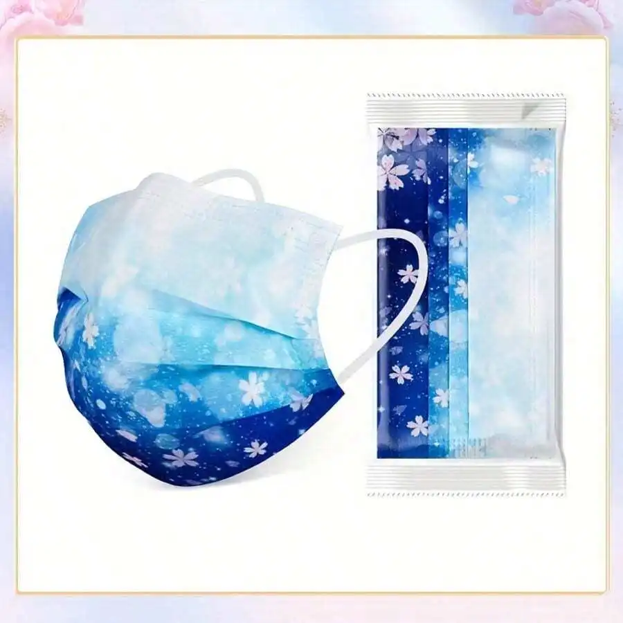 10pcs Floral Sakura Print 3-Pl - Disposable Mask Blue review and price