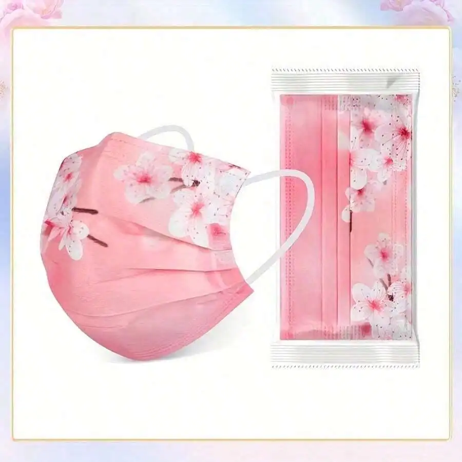 10pcs Floral Sakura Print 3-Pl - Disposable Mask Blue review and price